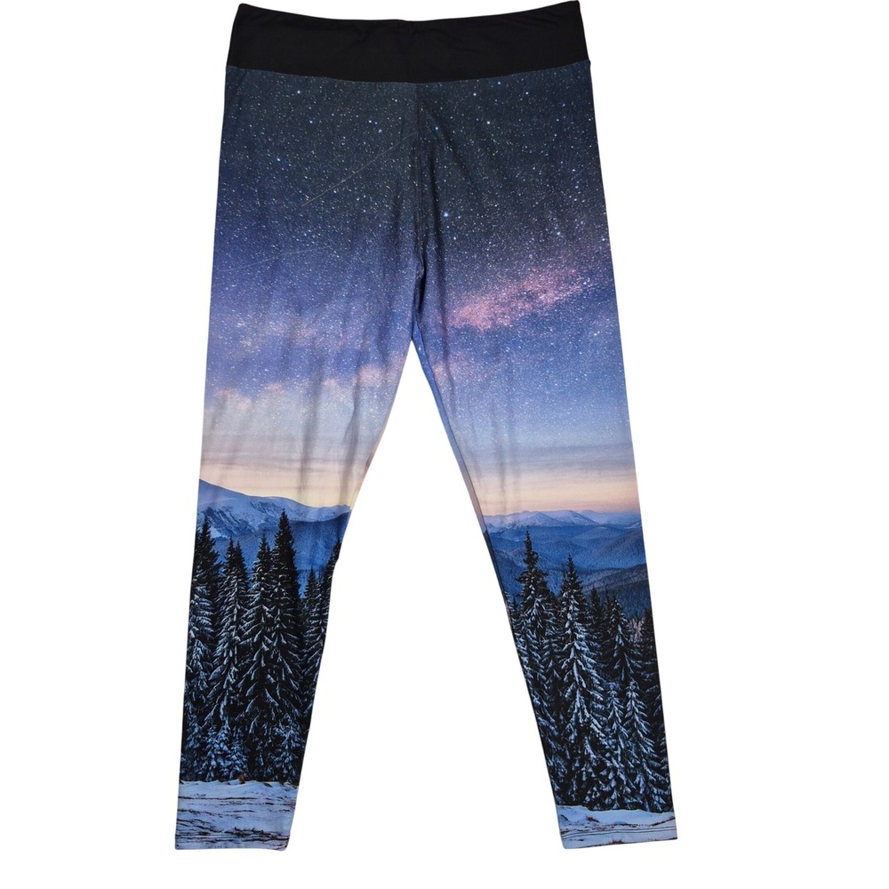 Curvey Plus Milky Way Galaxy & Pine Forest Night Sky Leggings - Plus Size